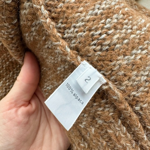 Josa 100% Alpaca Knit Button Up Cardigan Sweater Brown Beige Crew, Size 2 - Picture 14 of 15